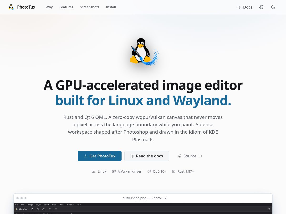 Landing-page snapshot of phototux.xyz