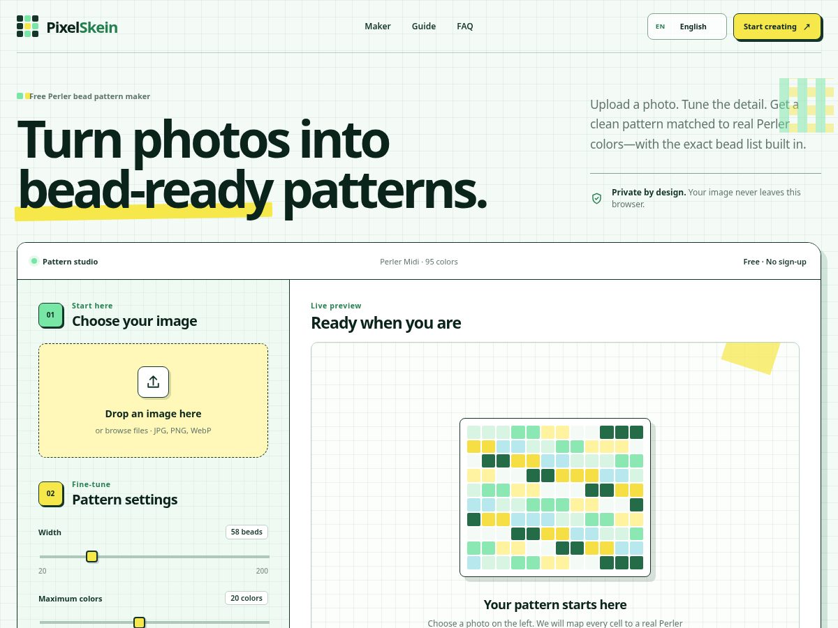 Landing-page snapshot of pixelskein.com
