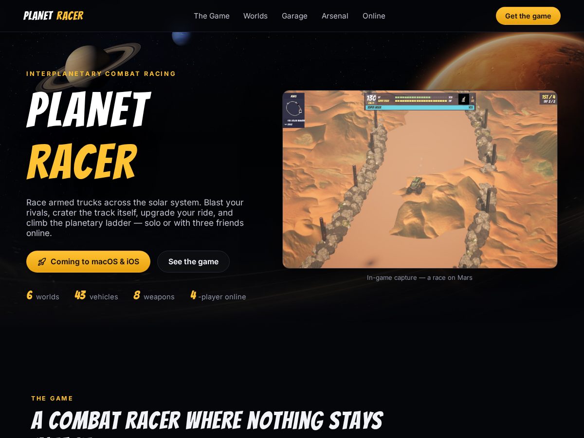 Landing-page snapshot of planetracer.app