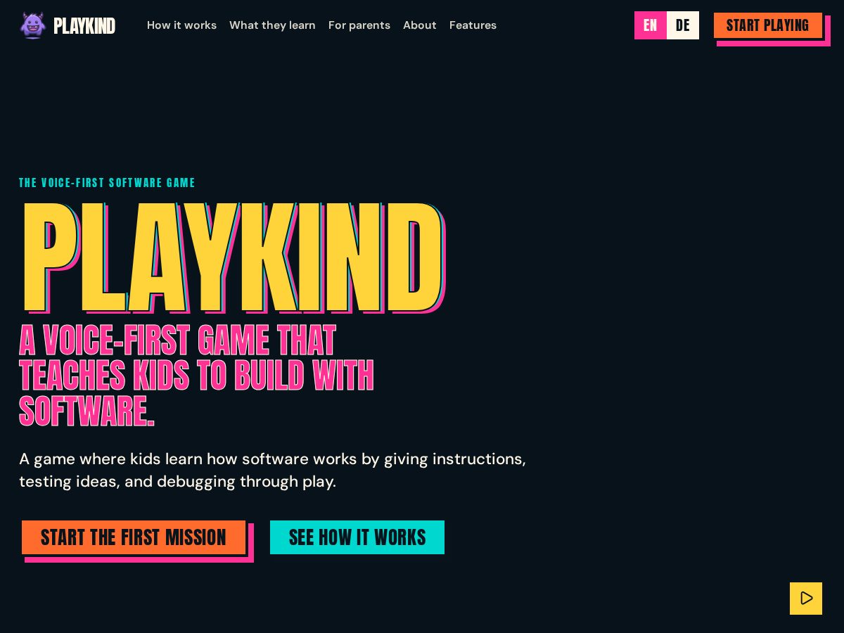 Landing-page snapshot of playkind.studio