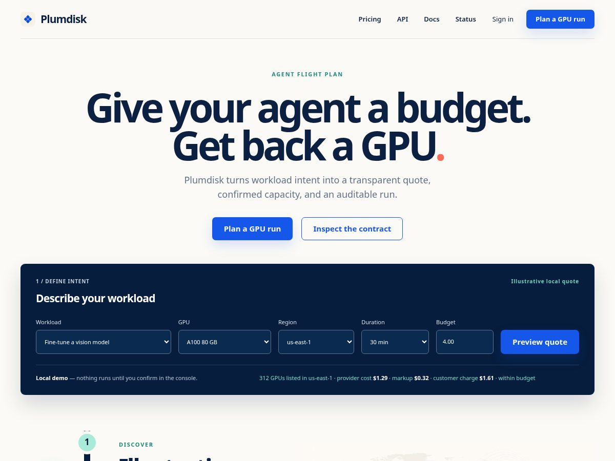 Landing-page snapshot of plumdisk.com