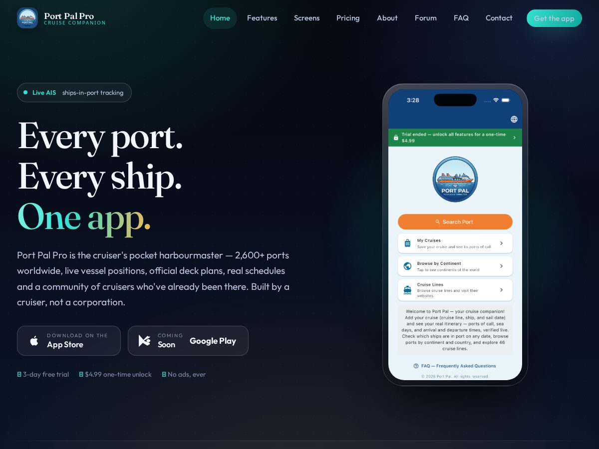 Landing-page snapshot of portpalpro.com