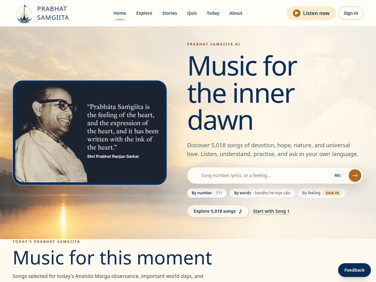 Landing-page snapshot of prabhatasamgiita.org