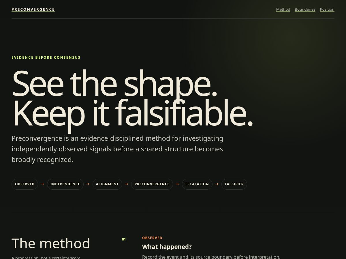 Landing-page snapshot of preconvergence.com