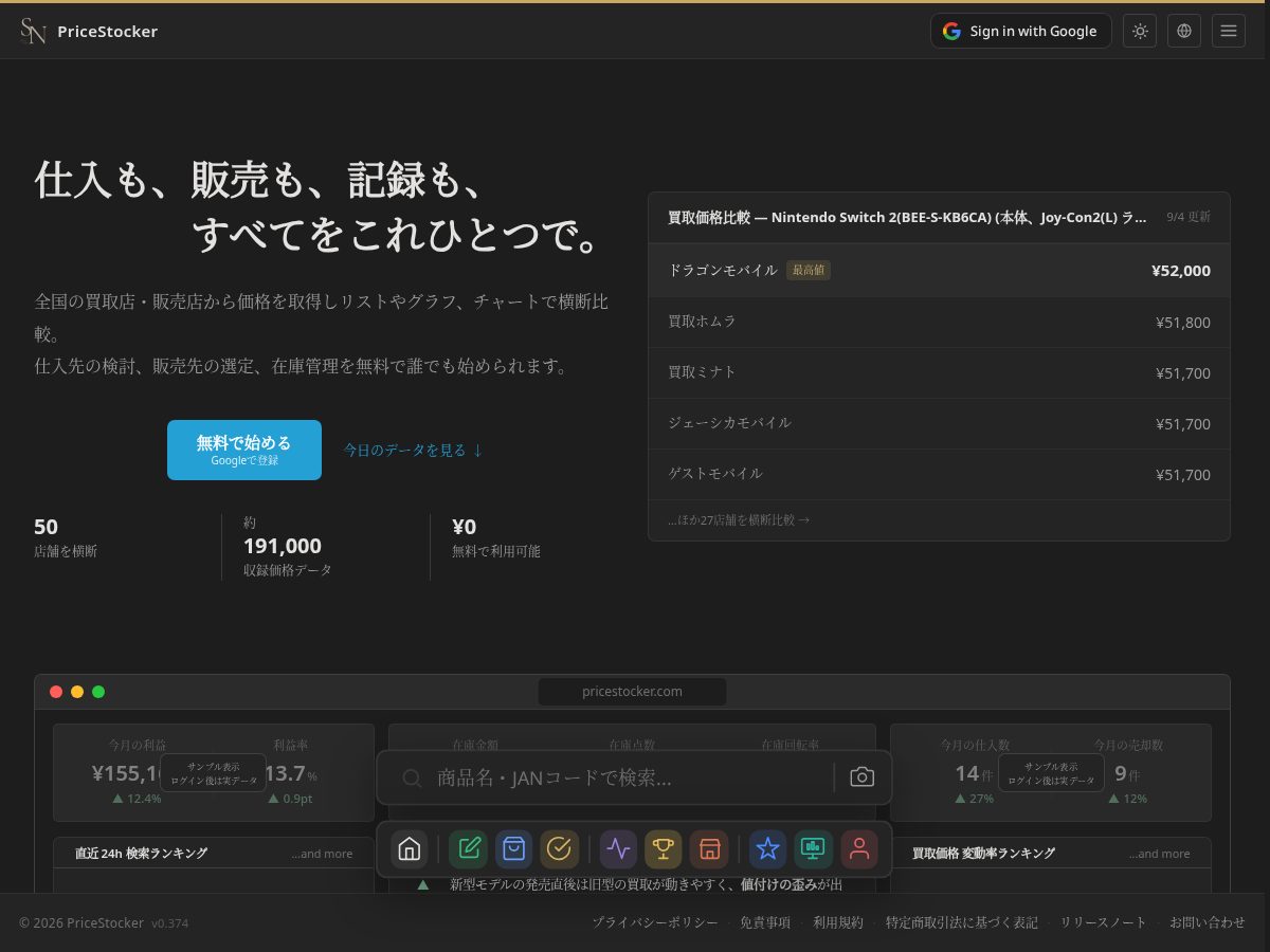 Landing-page snapshot of pricestocker.com