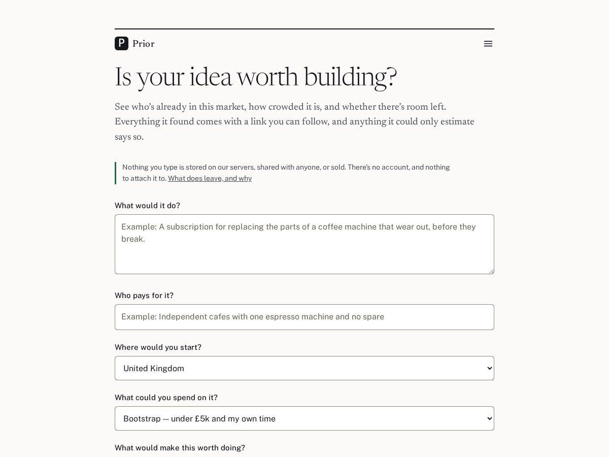 Landing-page snapshot of priorbuild.com