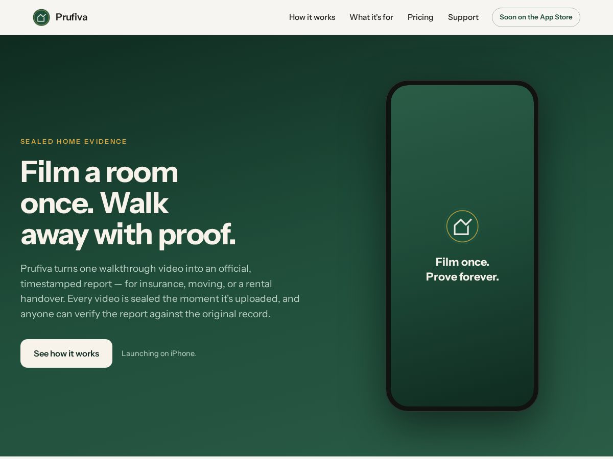 Landing-page snapshot of prufiva.com