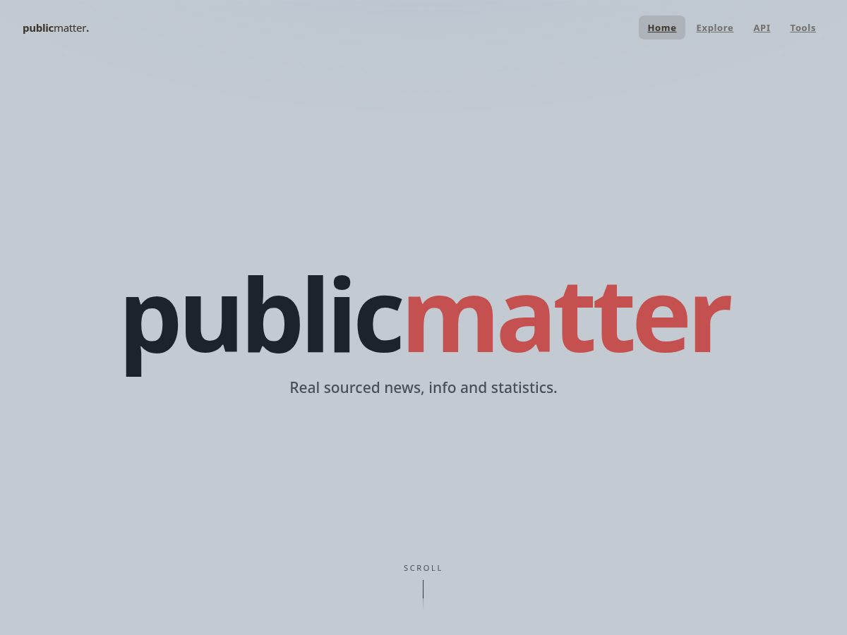 Landing-page snapshot of publicmatter.news