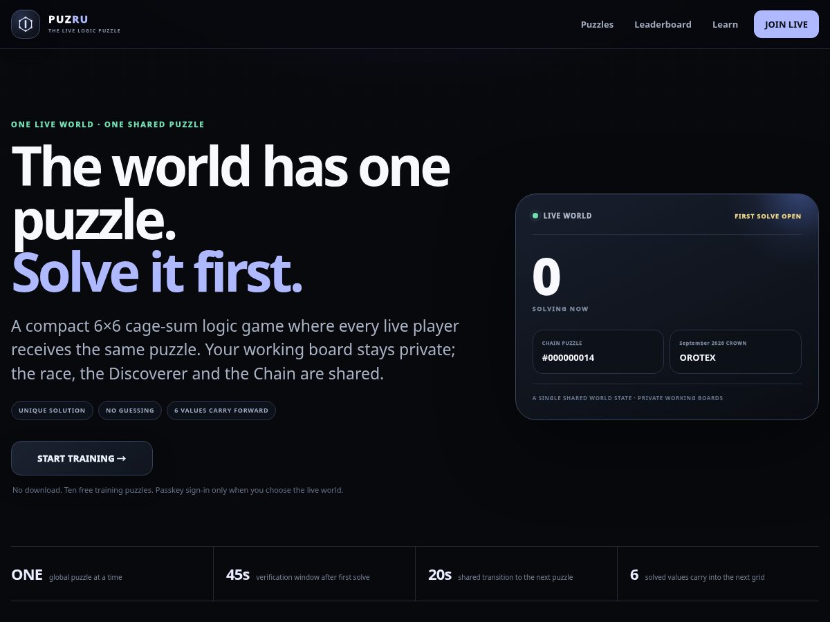 Landing-page snapshot of puzru.com