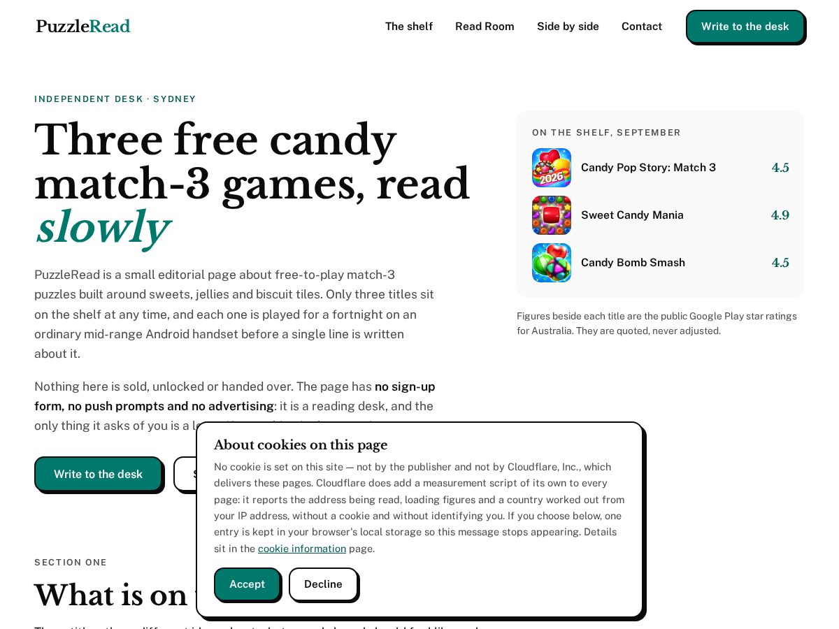 Landing-page snapshot of puzzleread.com