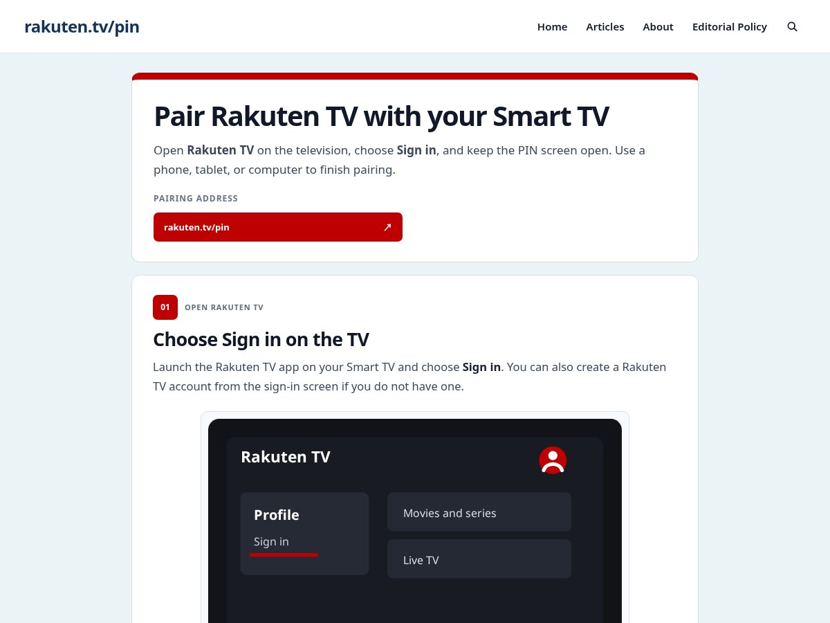 Landing-page snapshot of rakutentvpin.com