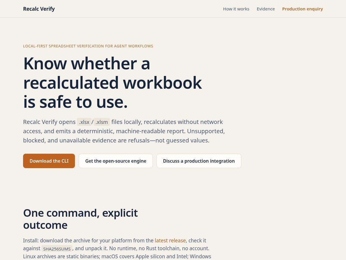 Landing-page snapshot of recalc.tech