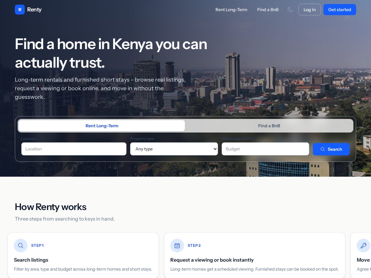 Landing-page snapshot of renty.top