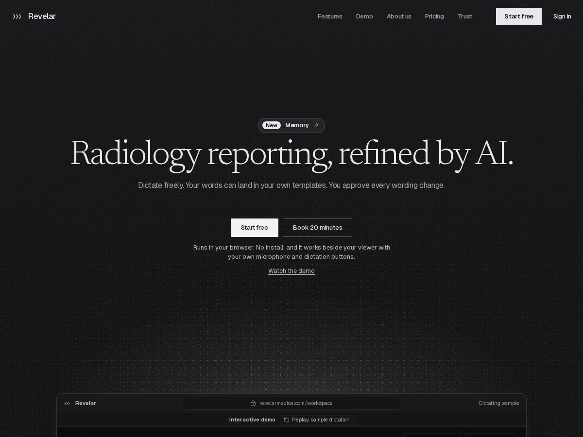 Landing-page snapshot of revelarmedical.com