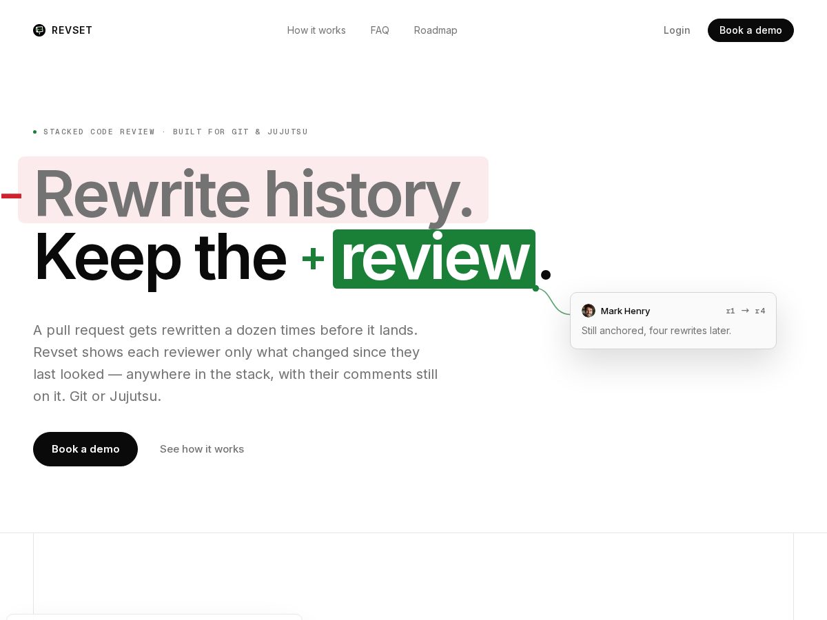 Landing-page snapshot of revset.tech