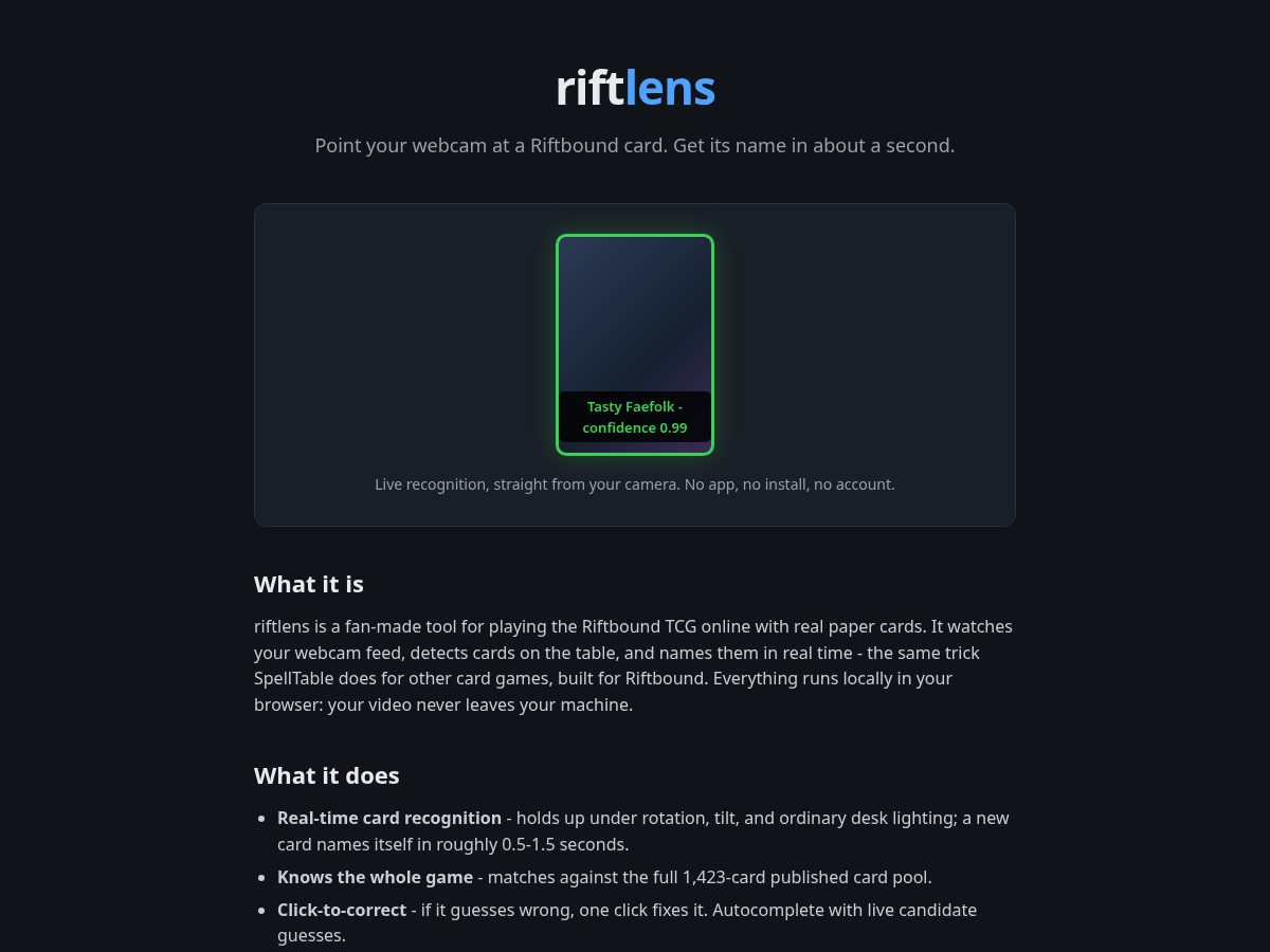 Landing-page snapshot of riftlens.lol