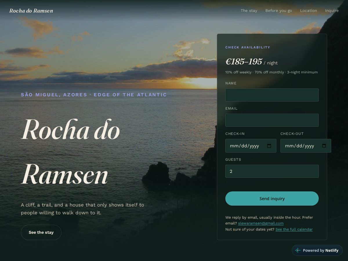 Landing-page snapshot of rochadoramsen.com