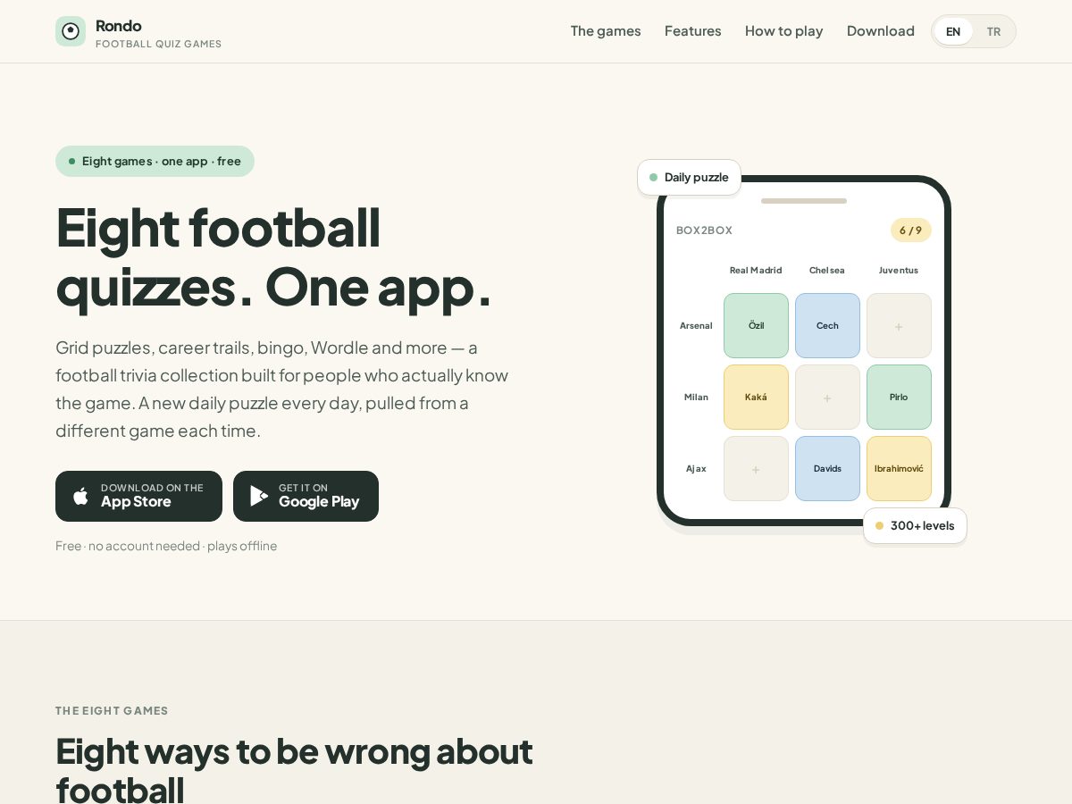Landing-page snapshot of rondofootballquiz.com