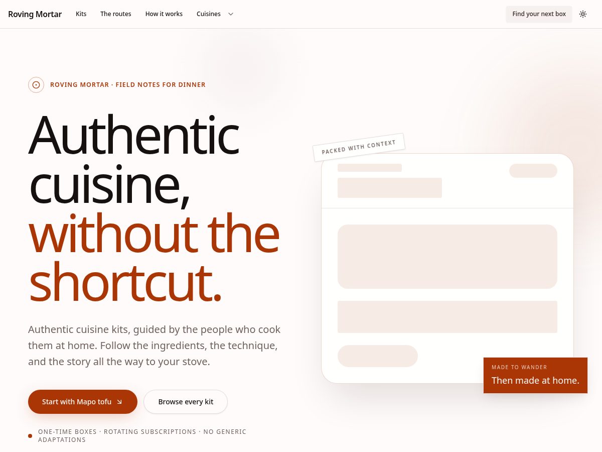 Landing-page snapshot of rovingmortar.com