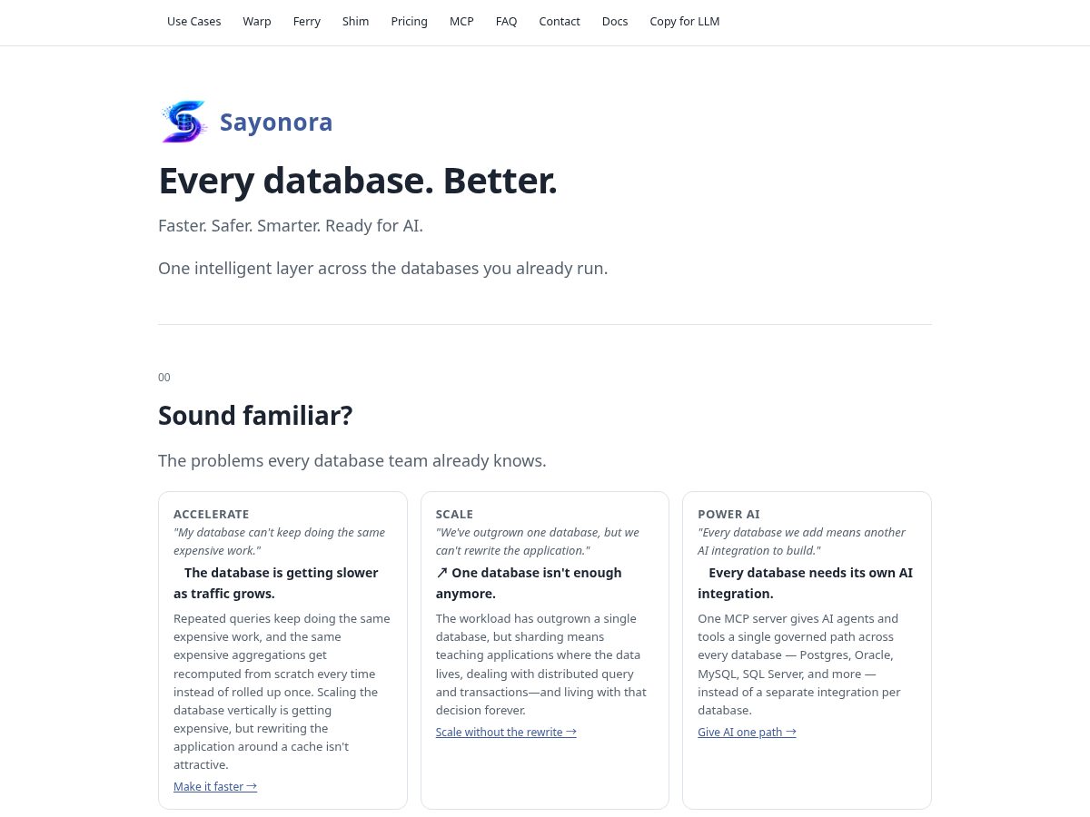 Landing-page snapshot of sayonora.com