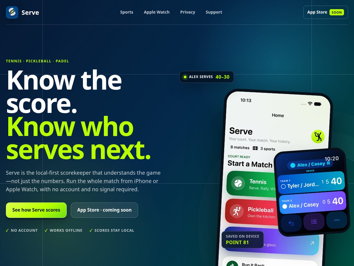 Landing-page snapshot of servescoring.app