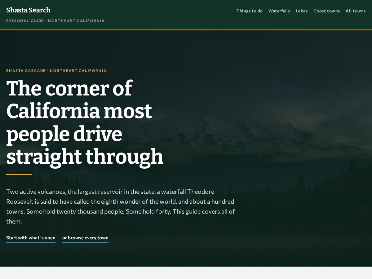 Landing-page snapshot of shastasearch.com