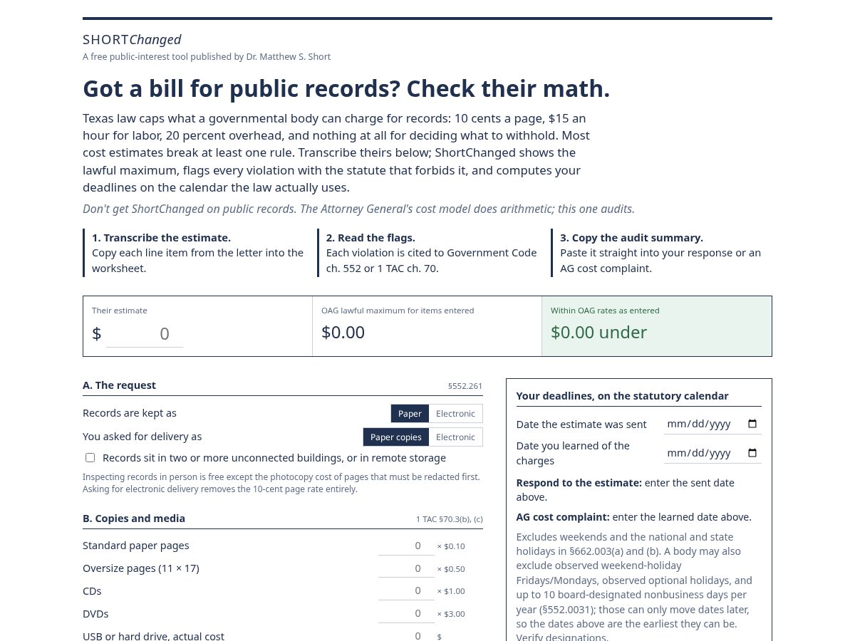 Landing-page snapshot of shortchanged.app