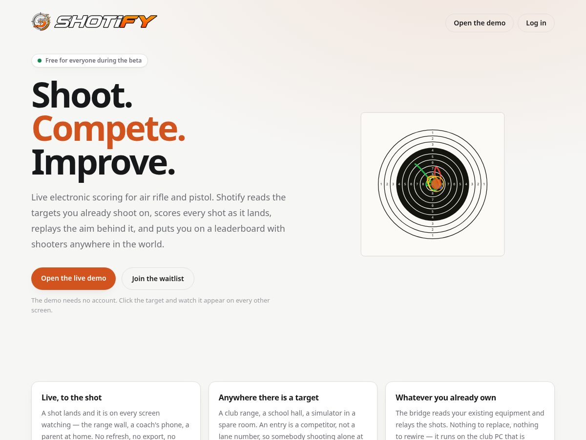 Landing-page snapshot of shotify.world