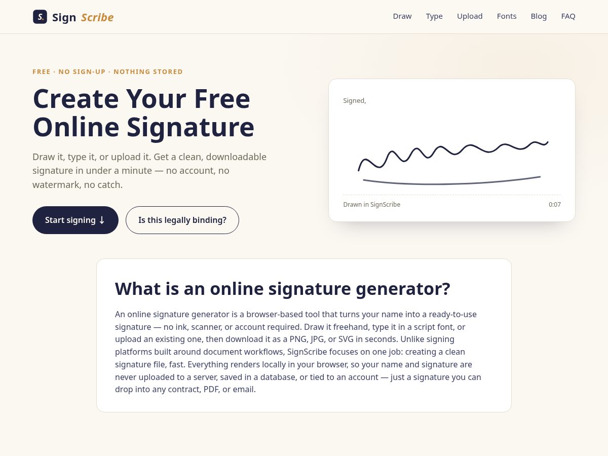 Landing-page snapshot of sign-scribe.online