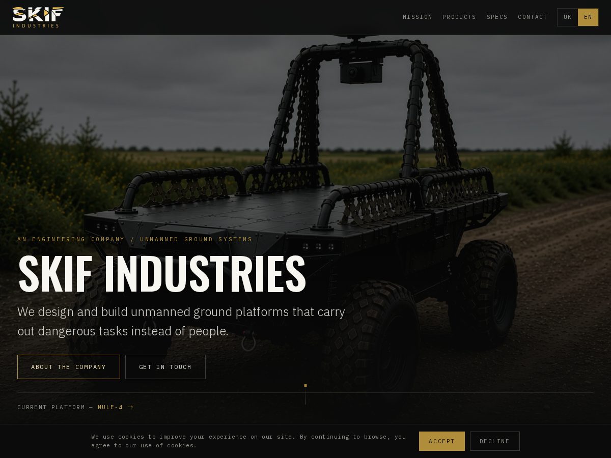 Landing-page snapshot of skifindustries.com