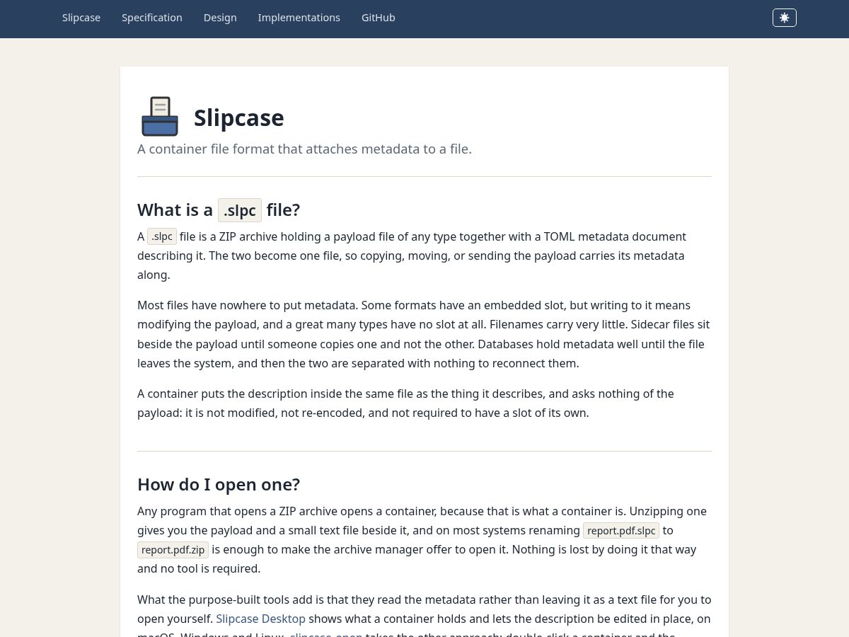 Landing-page snapshot of slipcaseformat.org