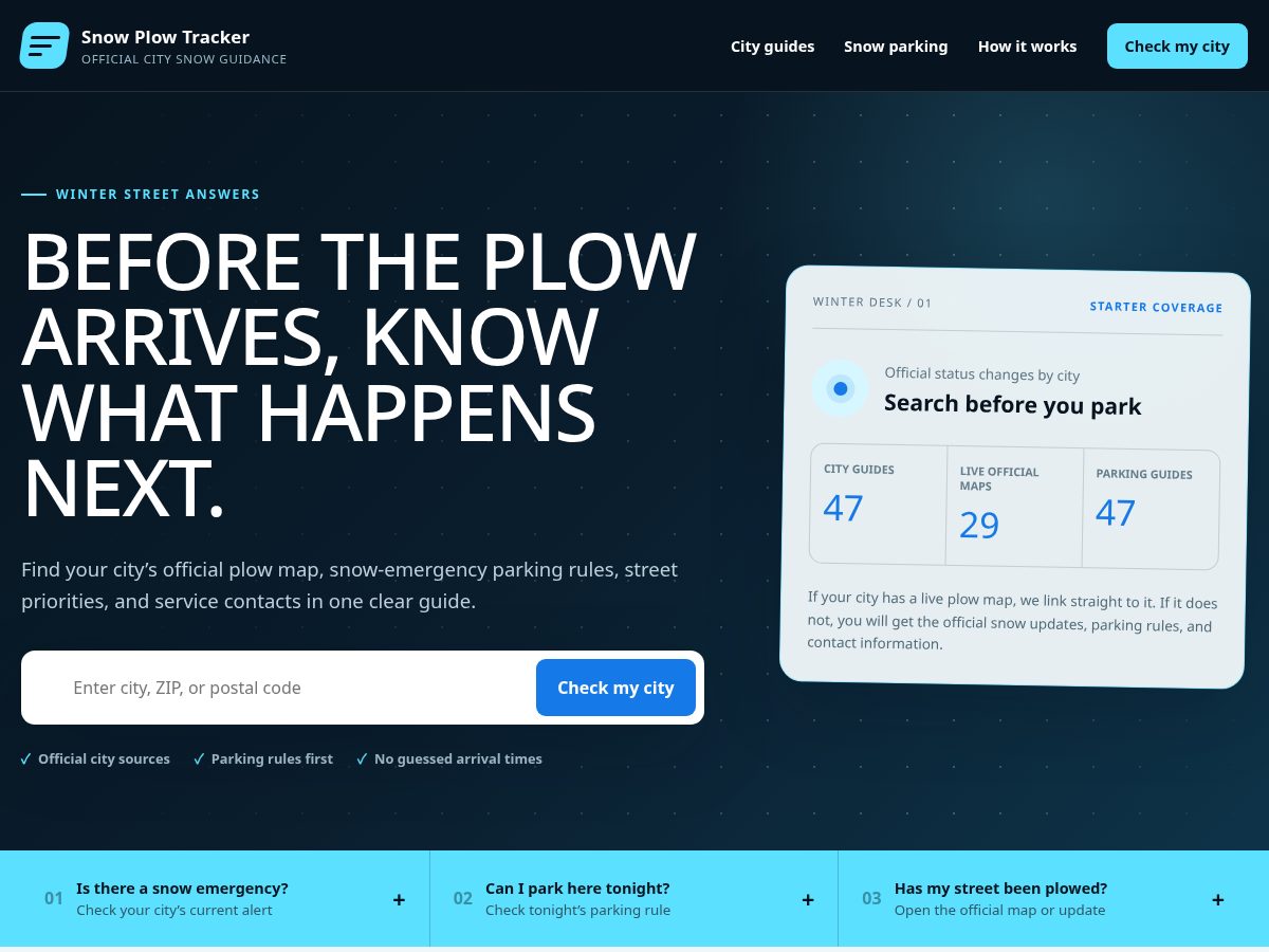 Landing-page snapshot of snowplowtracker.com