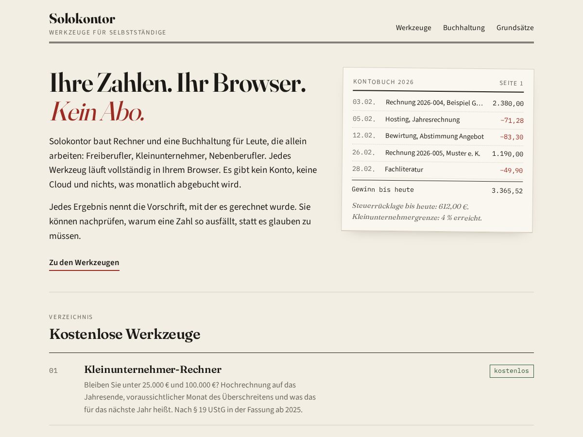 Landing-page snapshot of solokontor.com