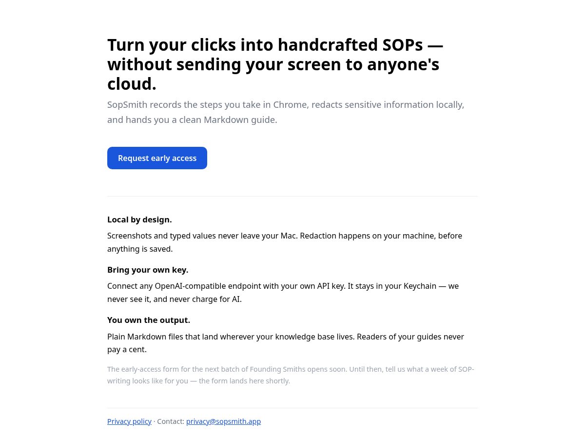 Landing-page snapshot of sopsmith.app