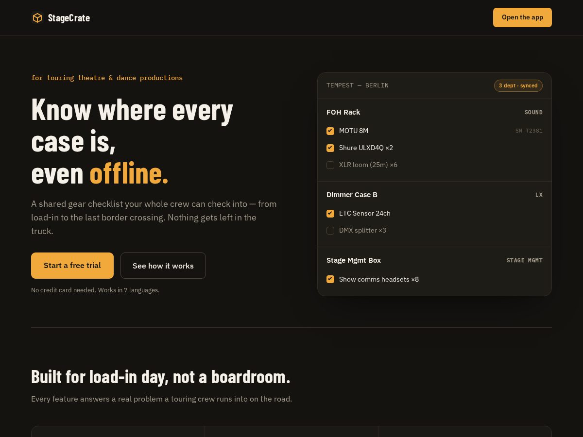 Landing-page snapshot of stagecrate.net