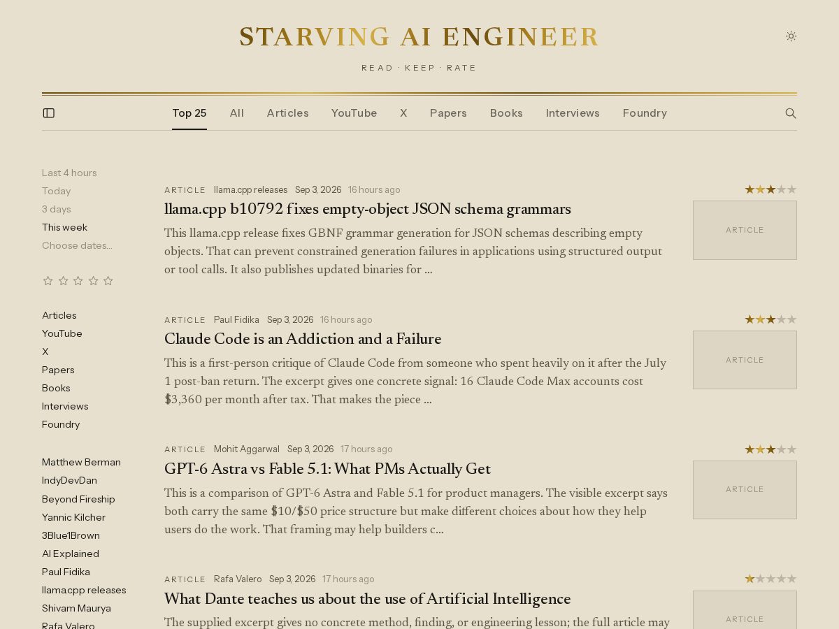 Landing-page snapshot of starvingaiengineer.com