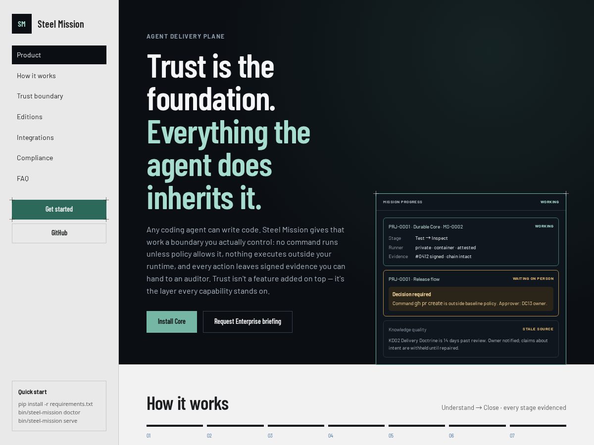 Landing-page snapshot of steelmission.com