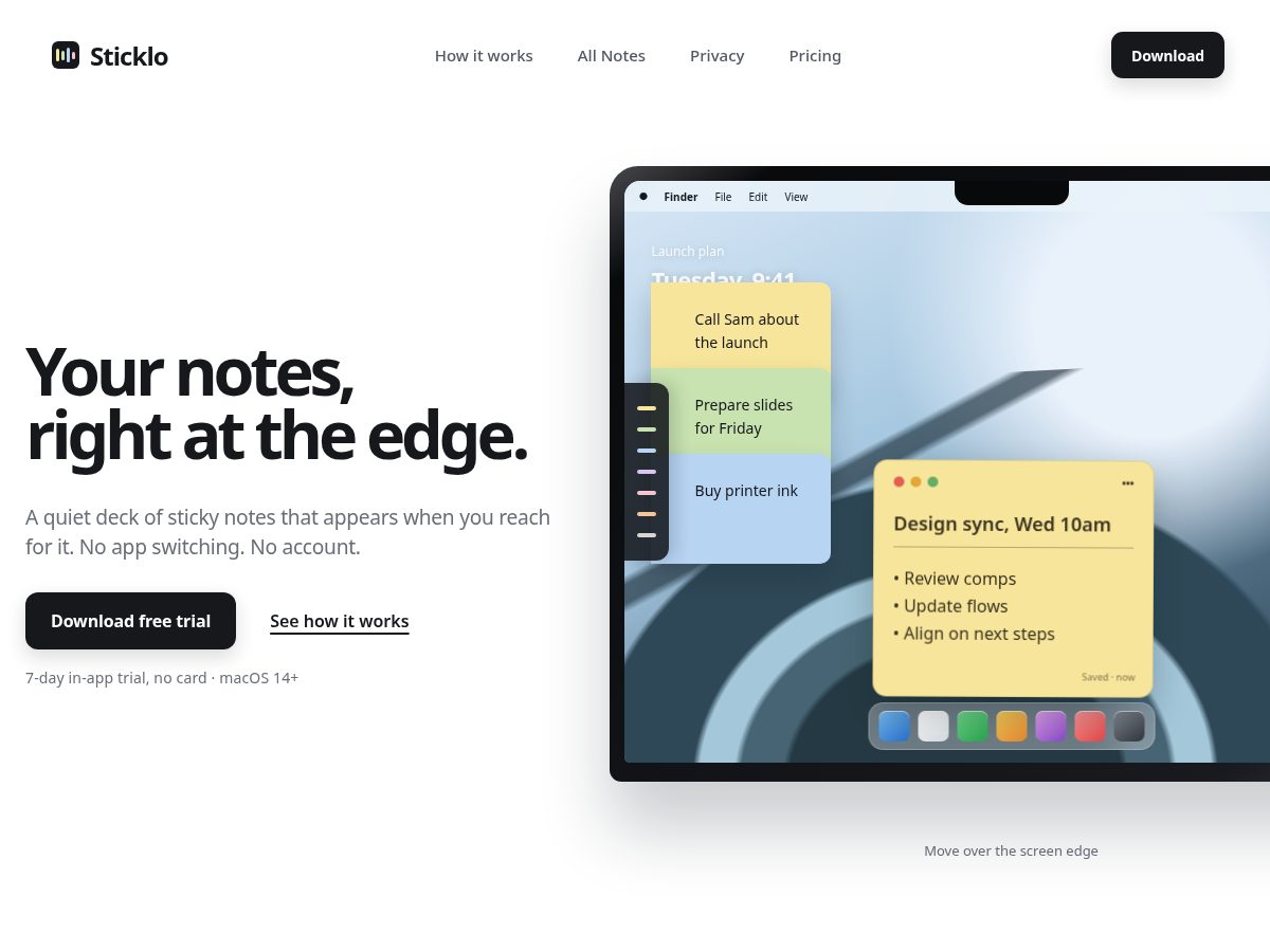 Landing-page snapshot of sticklo.app