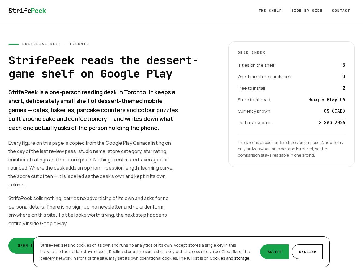 Landing-page snapshot of strifepeek.com