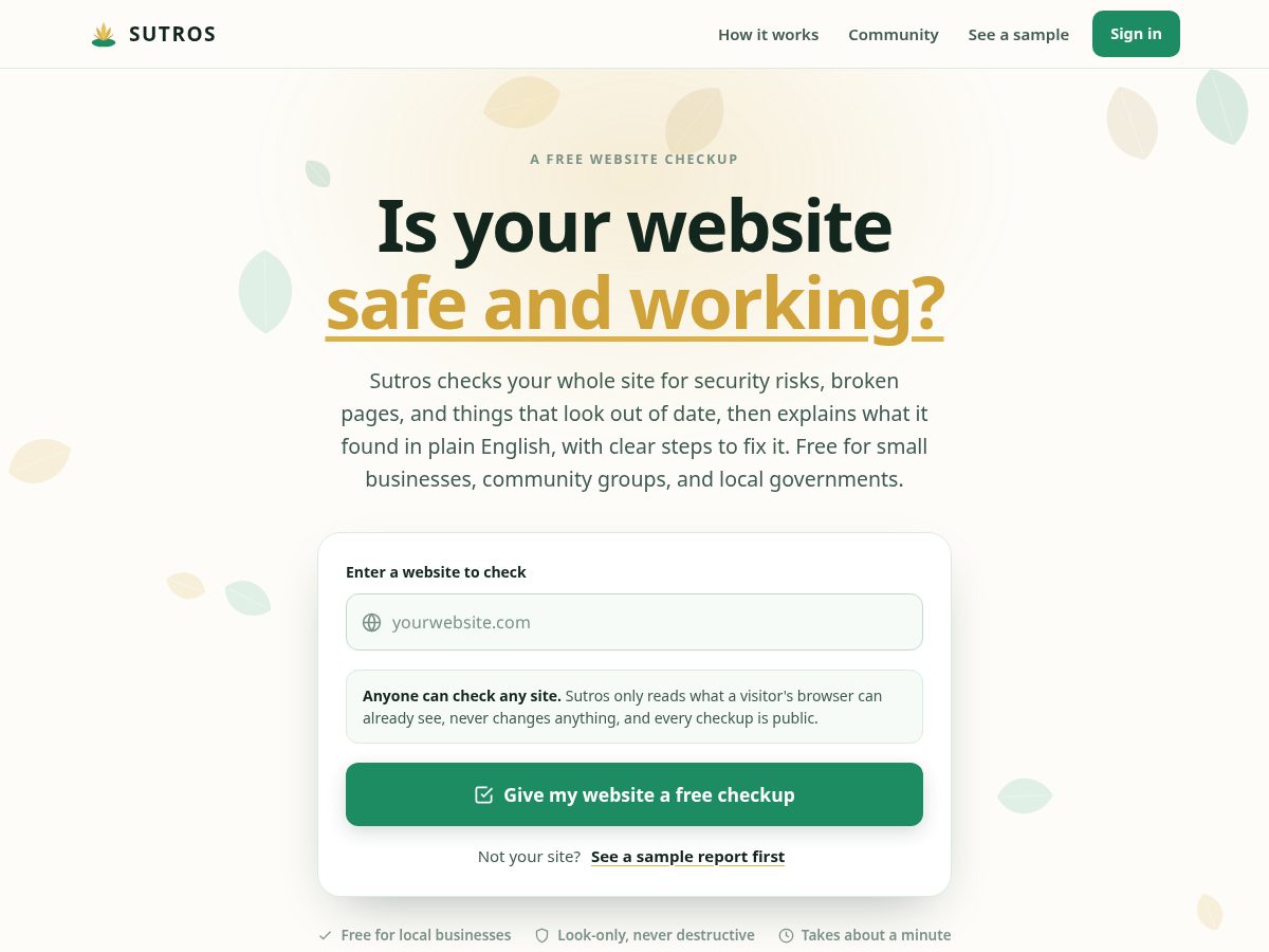 Landing-page snapshot of sutros.org