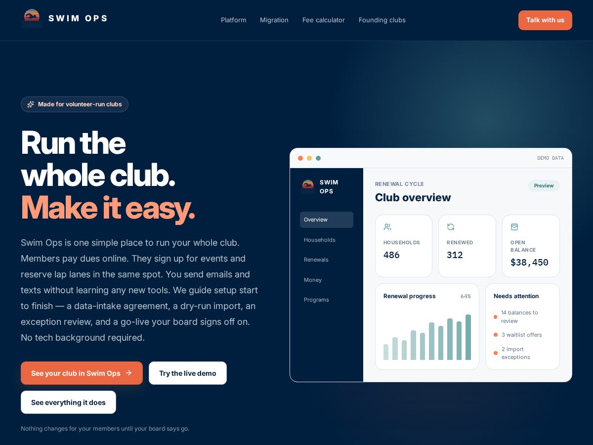 Landing-page snapshot of swimops.app