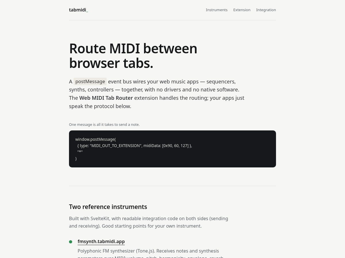 Landing-page snapshot of tabmidi.app