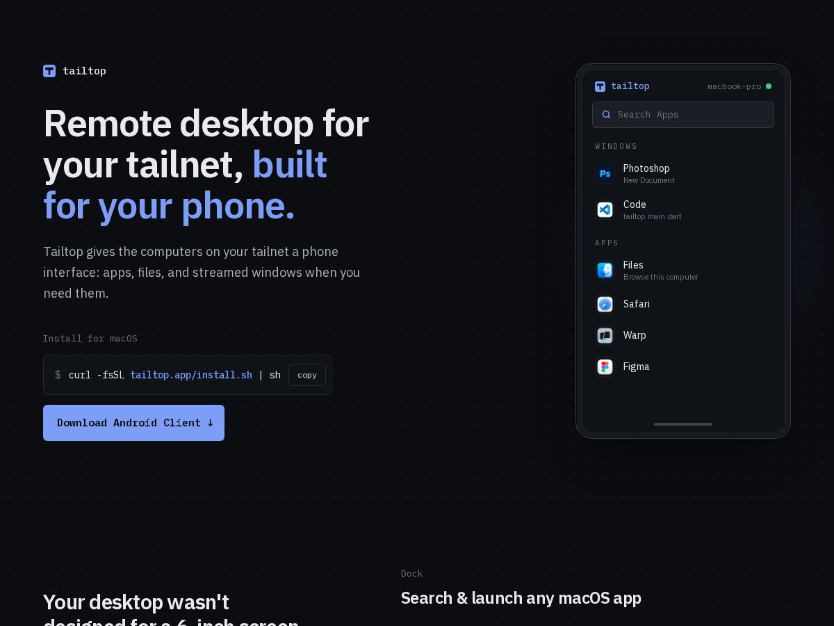 Landing-page snapshot of tailtop.app