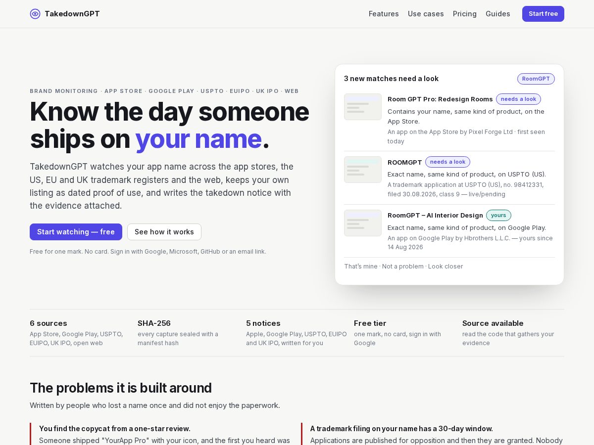 Landing-page snapshot of takedowngpt.com