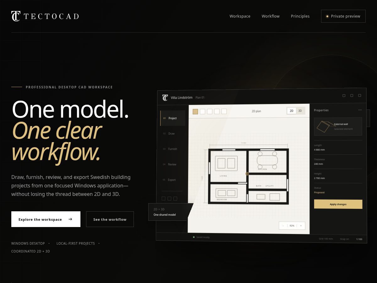 Landing-page snapshot of tectocad.com