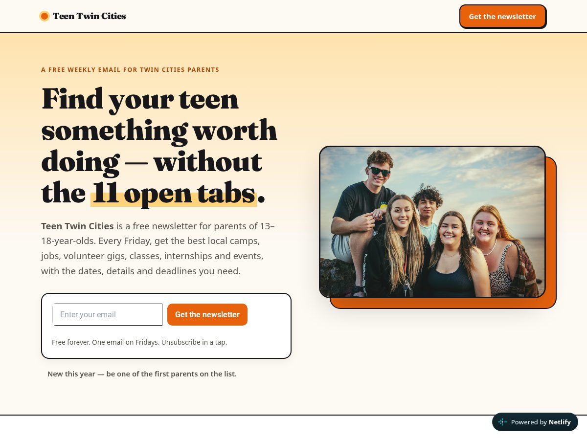Landing-page snapshot of teentwincities.com