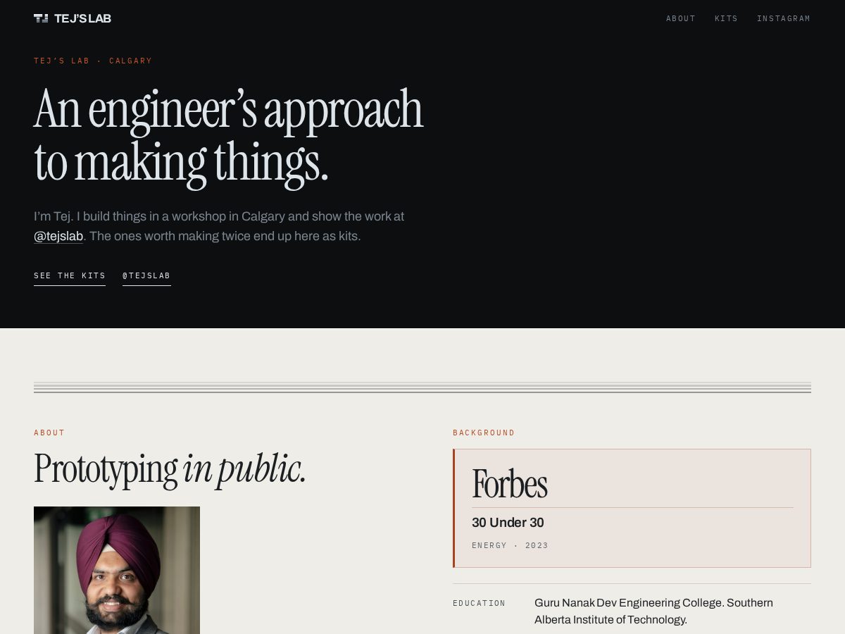 Landing-page snapshot of tejslab.com