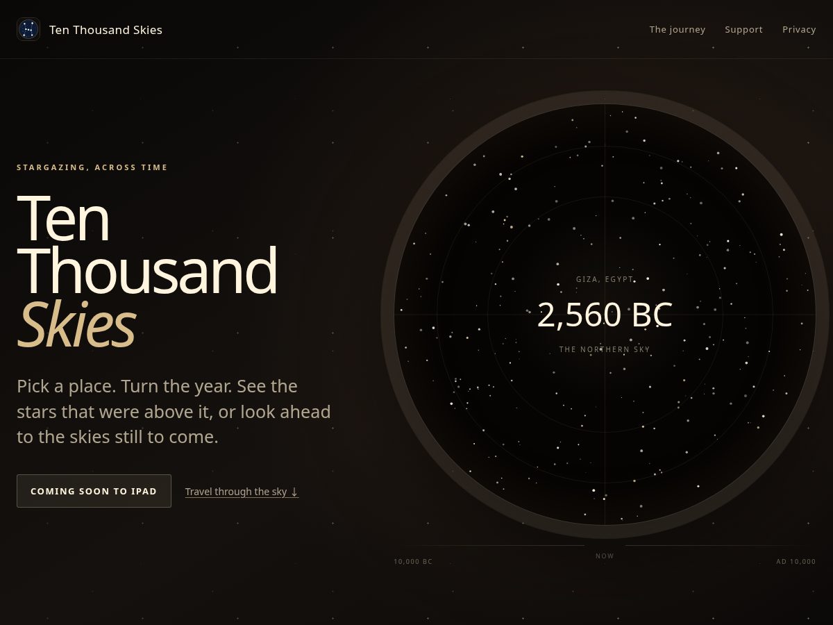 Landing-page snapshot of tenthousandskies.app