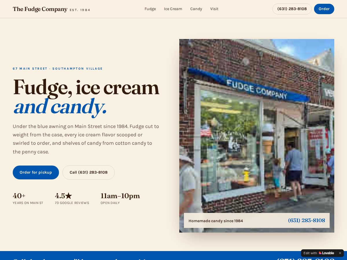 Landing-page snapshot of thefudgecomany.shop