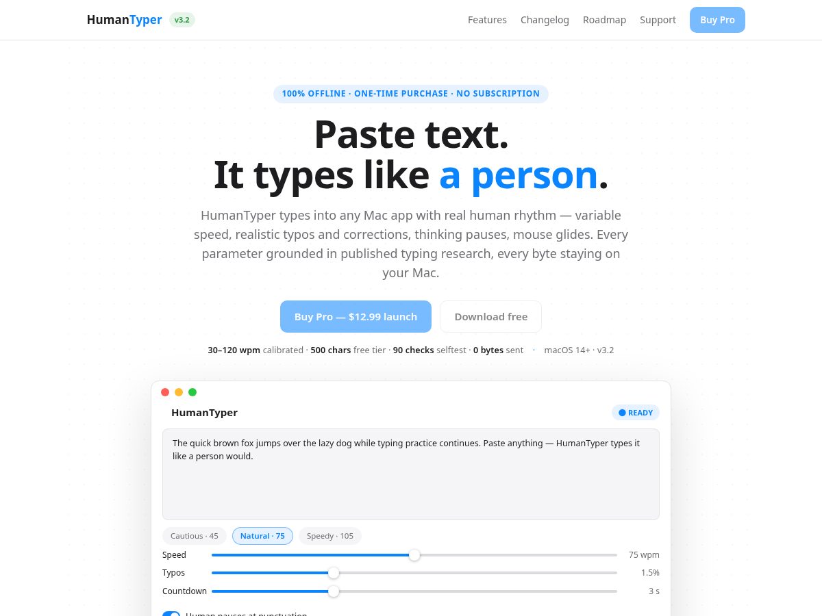 Landing-page snapshot of thehumantyper.com